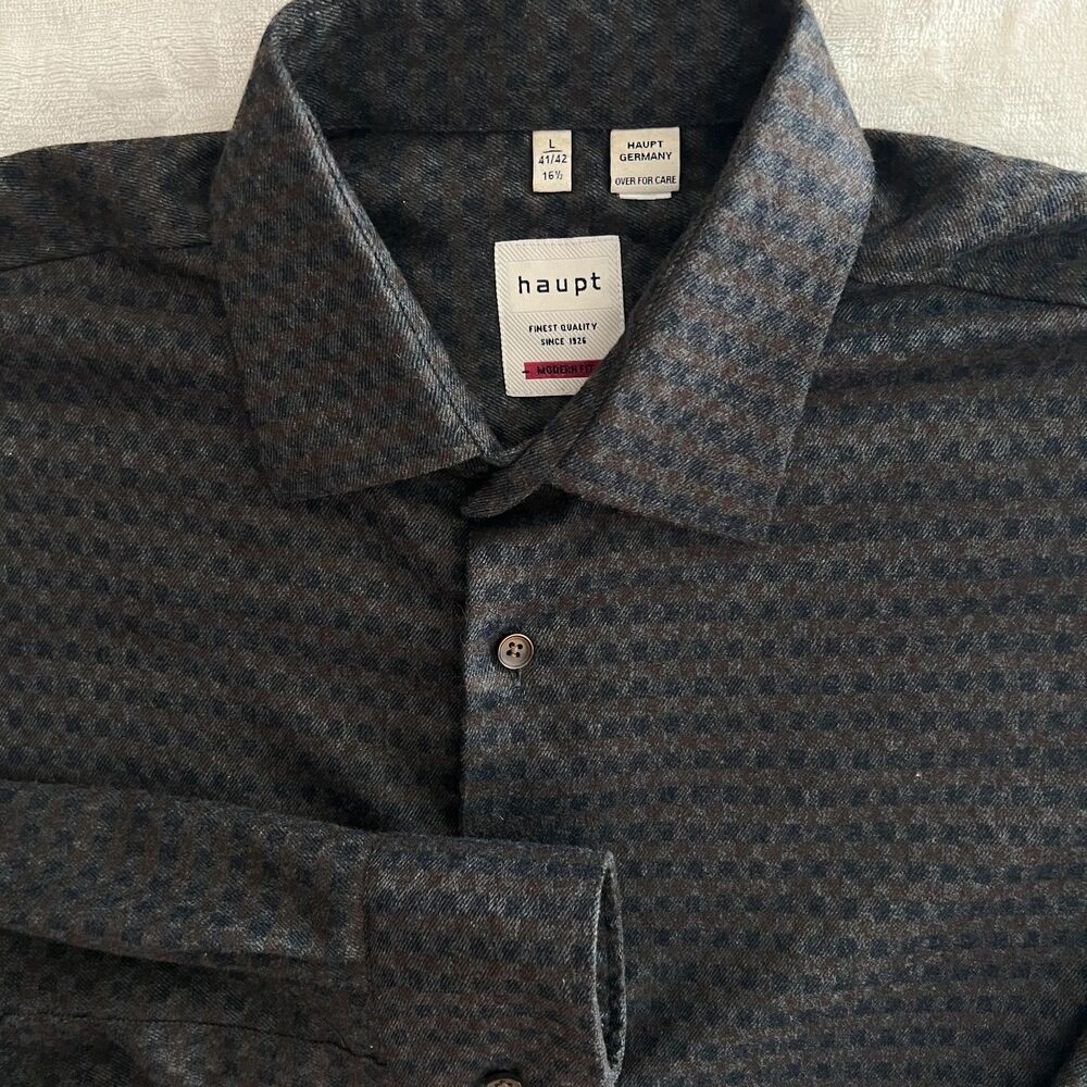 Haupt Shirt L 16.5 Modern Fit Checked Grey